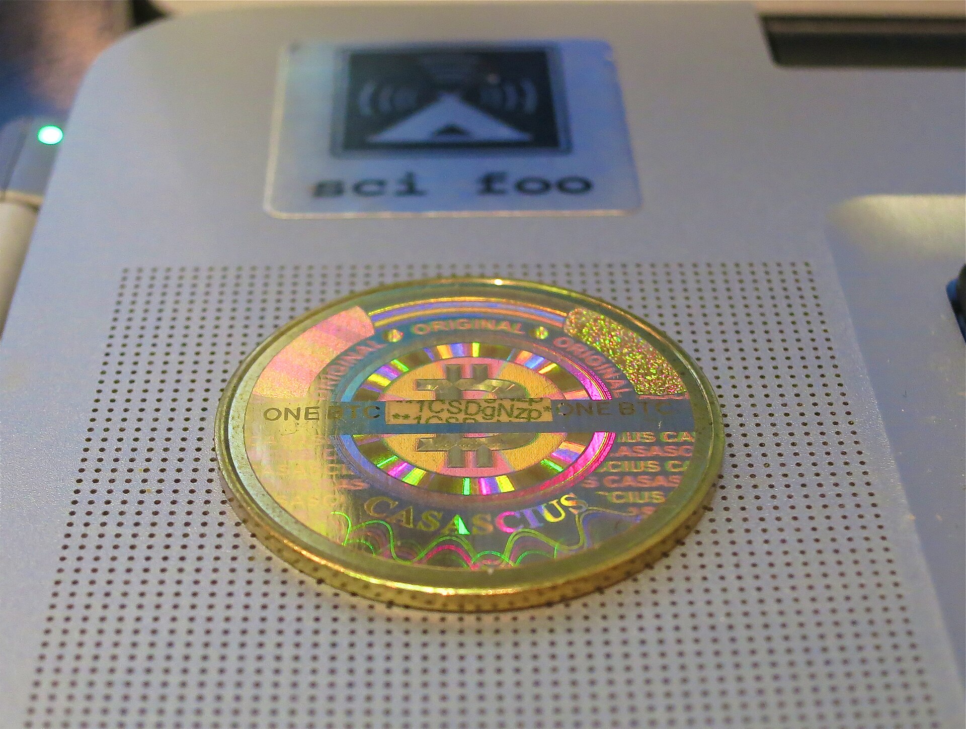 A physical Casascius bitcoin coin