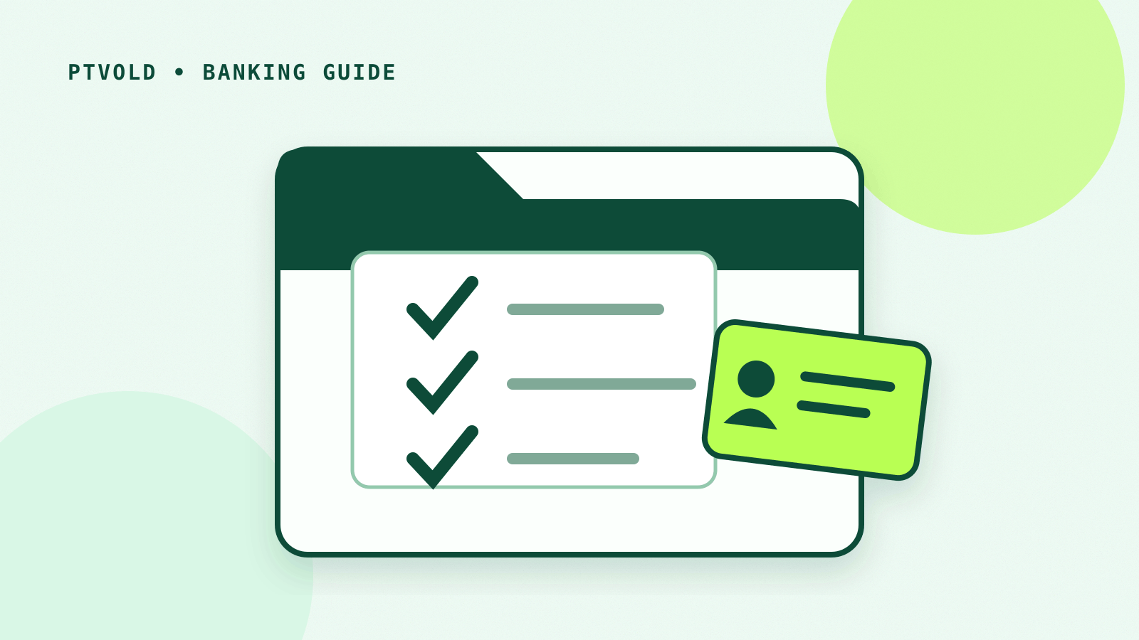 Illustrated checklist, identity card and document folder for opening a bank account in Pakistan